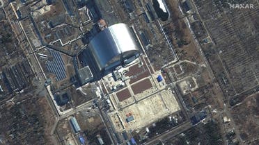 A satellite image shows a closer view of sarcophagus at Chernobyl, amid Russia's invasion of Ukraine, Ukraine, March 10, 2022. Satellite image ©2022 Maxar Technologies/Handout via REUTERS ATTENTION EDITORS - THIS IMAGE HAS BEEN SUPPLIED BY A THIRD PARTY. MANDATORY CREDIT. NO RESALES. NO ARCHIVES. DO NOT OBSCURE LOGO.