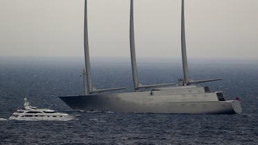 The ‘Sailing Yacht A’ also known as the ‘White Pearl’, the largest sailing yacht in the world, belonging to Russian billionaire Andrei Melnichenko sails off the coasts of Monaco during the GP formula one, on May 27, 2018. (AFP)