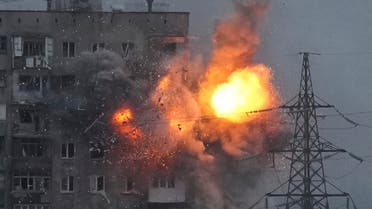 An explosion in an apartment building that came under fire from a Russian army tank in Mariupol, Ukraine, Friday, March 11, 2022. Ukraine’s military says Russian forces have captured the eastern outskirts of the besieged city of Mariupol. In a Facebook update Saturday, the military said the capture of Mariupol and Severodonetsk in the east were a priority for Russian forces. Mariupol has been under siege for over a week, with no electricity, gas or water. (AP Photo/Evgeniy Maloletka)