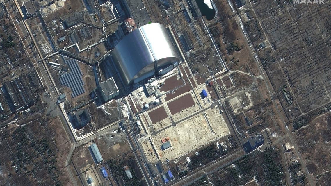 This Maxar satellite image taken and released on March 10, 2022 shows a close-up view of the Chernobyl Nuclear Power Plant in Pripyat, Ukraine. Moscow and Kyiv are ready to work with the UN atomic watchdog to ensure nuclear safety, its head said on March 10, as Ukraine has lost all communications with the Chernobyl nuclear power plant. (AFP)