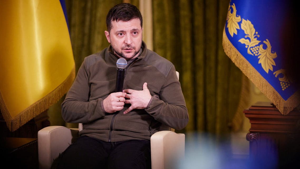 Ukrainian President Volodymyr Zelenskiy speaks during a news conference for foreign media in Kyiv, Ukraine March 12, 2022. (Reuters)