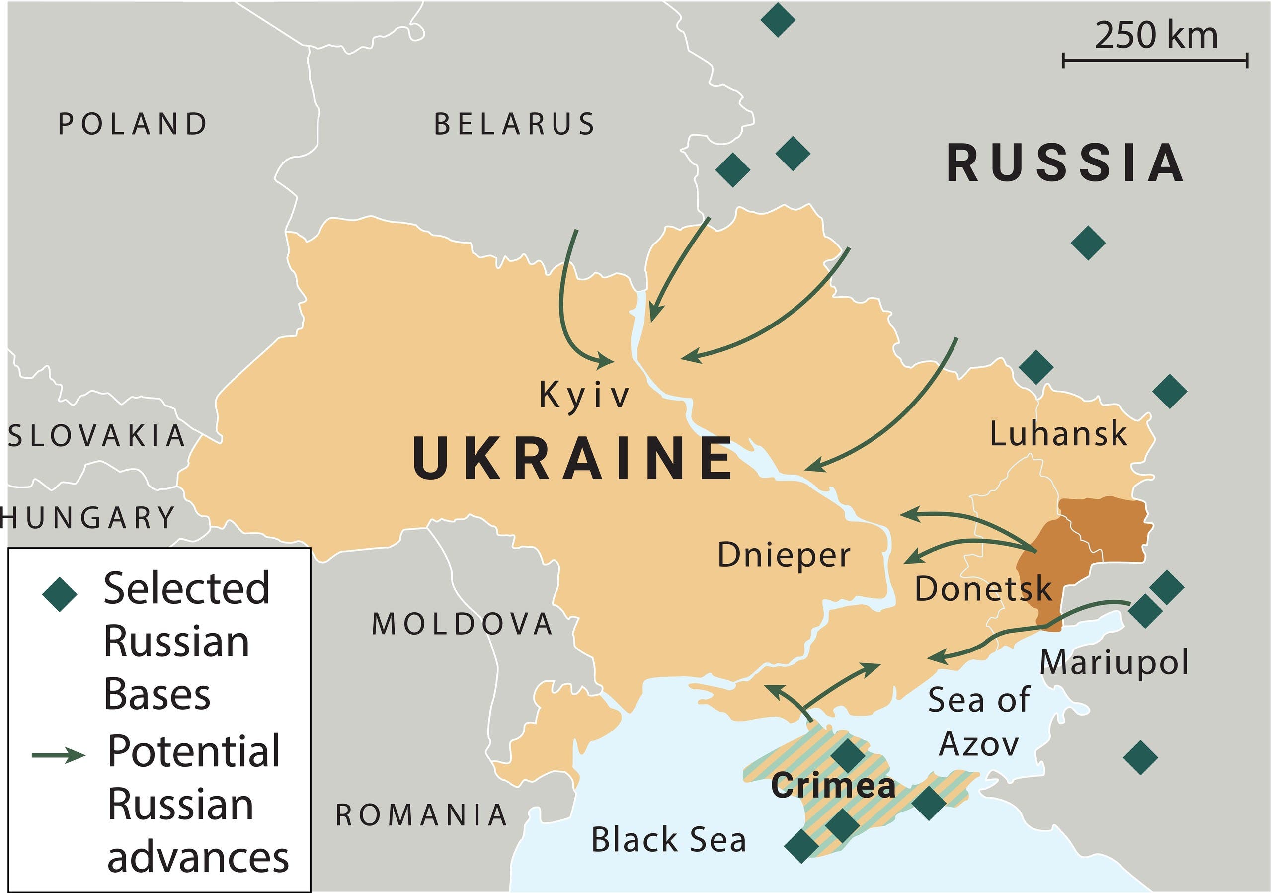 خريطة توضح العمليات العسركية في أوكرانيا (شترستوك)