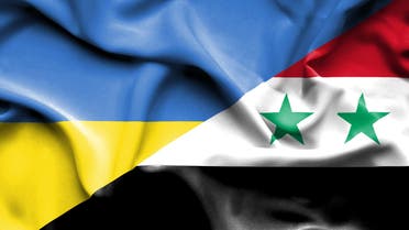Waving flag of Syria and Ukraine stock illustration