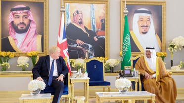 UK Prime Minister Boris Johnson meets with Deputy Governor of Riyadh Prince Mohammed bin Abdulaziz. (Twitter)