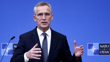 NATO Secretary General Jens Stoltenberg speaks during a press conference after a meeting of the alliance's Defence Ministers at the NATO Headquarter in Brussels on March 16, 2022. (AFP)