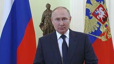 This handout video grab taken and released by the Russian Presidential Press Service on March 8, 2022 shows Russian President Vladimir Putin giving a speech for the International Women's Day, in Moscow. (File photo: AFP)