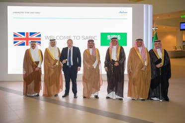 UK Prime Minister at the SABIC Plastics Application Development Center during an official visit to Saudi Arabia on March 16, 2022. (Supplied)