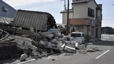 A damaged building following a strong earthquake is pictured in Soma, Fukushima prefecture, Japan in this photo taken by Kyodo on March 17, 2022. (Reuters)