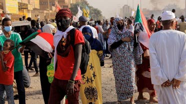 Protesters march during a rally against military rule following coup in Khartoum, Sudan, February 10, 2022. (Reuters)