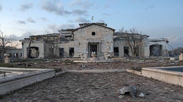 A general view shows a damaged mansion following an overnight attack in Irbil, the capital of the northern Iraqi Kurdish autonomous region, on March 13, 2022. (AFP)