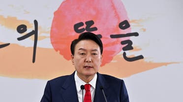 South Korea's president-elect Yoon Suk-yeol speaks during a news conference to address his relocation plans of the presidential office, at his transition team office, in Seoul, South Korea, March 20, 2022.Jung Yeon-je/Pool via REUTERS