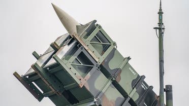 Patriot anti-aircraft missile systems of the German forces Bundeswehr's anti-aircraft missile squadron 1 stand on the airfield of military airport during a media presentation in Schwesing, Germany, March 17, 2022. (AP)