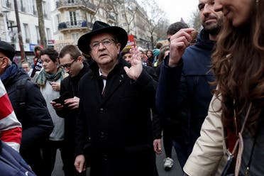  La France Insoumise (LFI) party presidential candidate Jean-Luc Melenchon takes part in a “Look up” march to urge governments to act against climate change and social injustice in Paris, France, on March 12, 2022. (Reuters)