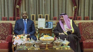 Sudan’s top military general Abdel Fattah al-Burhan meets with Saudi Arabia's King Salman in Riyadh, March 21, 2022. (Supplied)
