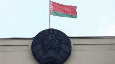 Belarusian state flag and emblem are seen on a building at Independence Square in Minsk, Belarus on November 7, 2019. (File photo: Reuters)