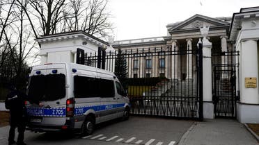 A police car stands in front of the Russian embassy building in Warsaw, Poland. (File photo: Reuters)