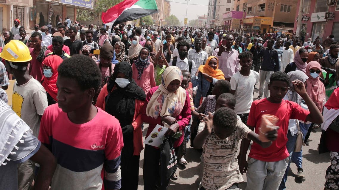 Sudanese anti-coup protesters take part in ongoing demonstrations against the military rule in Khartoum, Sudan, Thursday, March.24, 2022. (AP Photo/Marwan Ali)