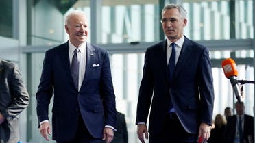 President Joe Biden walks with NATO Secretary General Jens Stoltenberg as he arrives for meetings with NATO allies about the Russian invasion of Ukraine, in Brussels, Belgium March 24, 2022. Evan Vucci/Pool via REUTERS