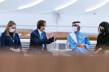 Sheikh Mohammed bin Rashid meets Israeli president at Expo 2020 Dubai. (WAM)