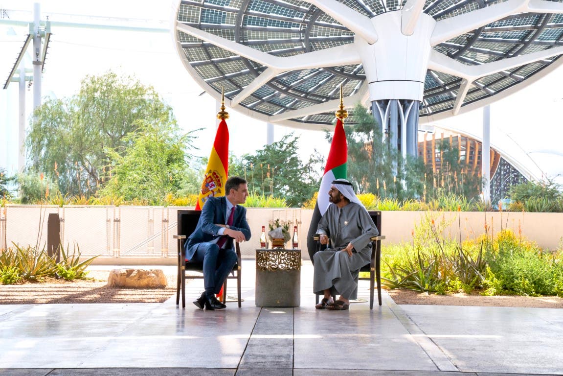 Prime Minister of Spain Pedro Sanchez met with Dubai ruler Sheikh Mohamed bin Rashid Al Maktoum at Expo 2020 Dubai. (WAM)