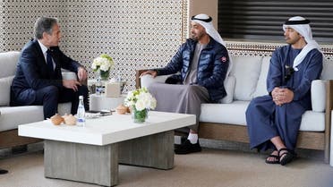 US Secretary of State Antony Blinken meets with Abu Dhabi's Crown Prince Mohammed bin Zayed Al Nahyan at his residence in Rabat, Morocco, March 29, 2022. (Reuters)