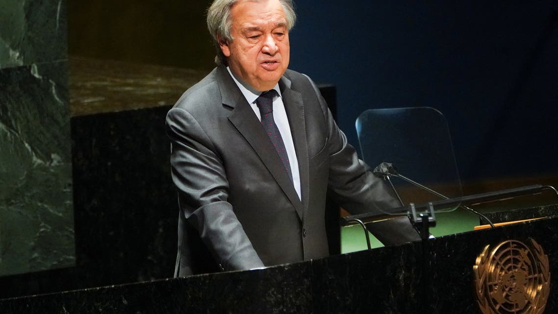 United Nations Secretary General Antonio Guterres speaks during the 11th emergency special session of the 193-member U.N. General Assembly on Russia's invasion of Ukraine, at the United Nations Headquarters in Manhattan, New York City, New York, US February 28, 2022. (Reuters)