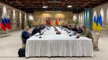Members of the Ukrainian delegation attend the talks with Russian negotiators, as Russia's attack on Ukraine continues, in Istanbul, Turkey March 29, 2022. (Reuters)
