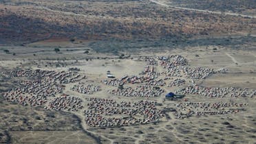 An aerial view shows Iftin Camp for the internally displaced people outside Baradere town, Gedo Region, Jubaland state, Somalia, on March 13, 2022. (Reuters)