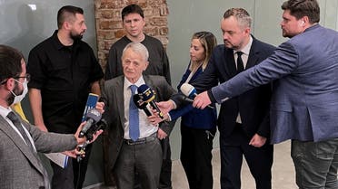 Members of the Ukrainian delegation, David Arakhamia, head of the Servant of the People faction, Mykhailo Podolyak, a political adviser to President Volodymyr Zelenskiy, and Crimean Tatar leader Mustafa Dzhemilev talk to media after their meeting with Russian negotiators in Istanbul, Turkey March 29, 2022. REUTERS/Mehmet Emin Caliskan