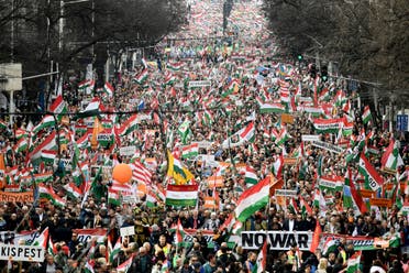 تجمع انتخابي لأوربان في بودابيست في 15 مارس الحالي