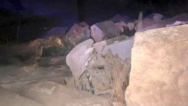 Photo shows an apparent rockslide in a quarry in Oman that is said to have killed more than 10. (Twitter)