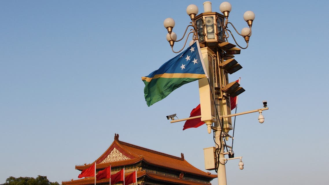 National flags of Solomon Islands and China flutter at the Tiananmen Square in Beijing, China October 7, 2019. (File photo: Reuters)