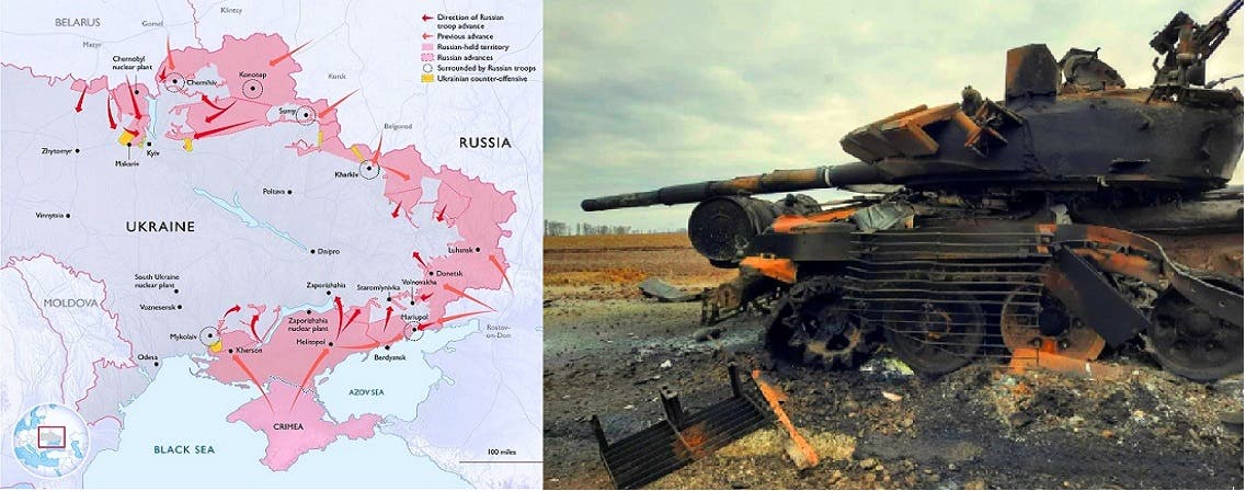 حلم احتلال روسيا لأوكرانيا بكاملها، انتهى بنشر قواتها في الشرق والجنوب الأوكرانيين، وعلى حدود بيلاروسيا الجنوبية فقط