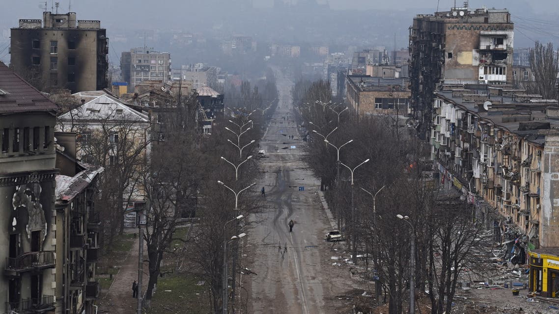 A view shows buildings damaged in the course of Ukraine-Russia conflict in the southern port city of Mariupol, Ukraine April 3, 2022. (Reuters)