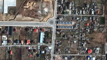 A satellite image shows an overview of Yablonska Street, in Bucha, Ukraine, March 18, 2022. Picture taken March 18, 2022. (Reuters)