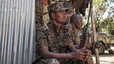 Ethiopian soldiers rest at the 5th Battalion of the Northern Command of the Ethiopian Army in Dansha, Ethiopia, on November 25, 2020. (AFP)