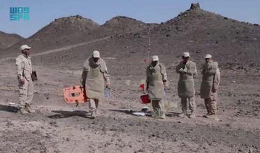 KSrelief team scouting an area in Yemen for land mines placed by the Iran-backed Houthis. (SPA)