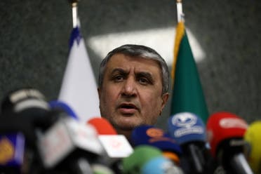 Head of Iran's Atomic Energy Organization Mohammad Eslami looks on during a news conference with International Atomic Energy Agency (IAEA) Director General Rafael Mariano Grossi as they meet in Tehran, Iran, March 5, 2022. WANA (West Asia News Agency) via REUTERS ATTENTION EDITORS - THIS IMAGE HAS BEEN SUPPLIED BY A THIRD PARTY.