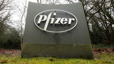 The Pfizer logo is seen at their UK commercial headquarters in Walton Oaks, Britain, February 1, 2021. (Reuters)