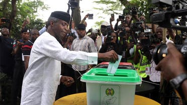 Vice President Yemi Osinbajo casts his vote at the Victoria Garden City in Lagos, Nigeria, on February 23, 2019. (Reuters)