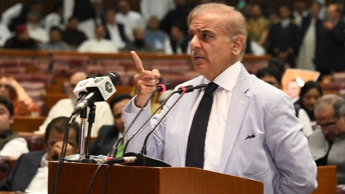 Pakistan's prime minister-elect Shehbaz Sharif, speaks after winning a parliamentary vote to elect a new prime minister, at the national assembly, in Islamabad, Pakistan April 11, 2022. (Reuters)