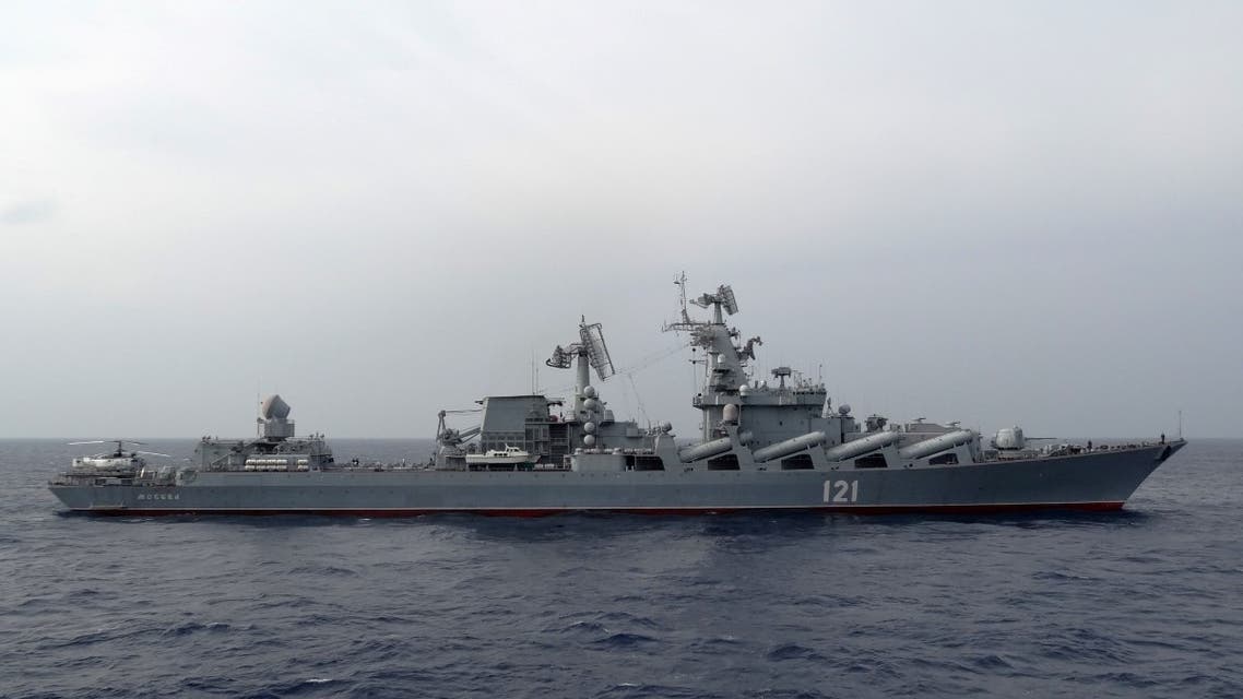 In this file photo taken on December 17, 2015 the Russian missile cruiser Moskva patrols in the Mediterranean Sea, off the coast of Syria, on December 17, 2015. (File photo: AFP)
