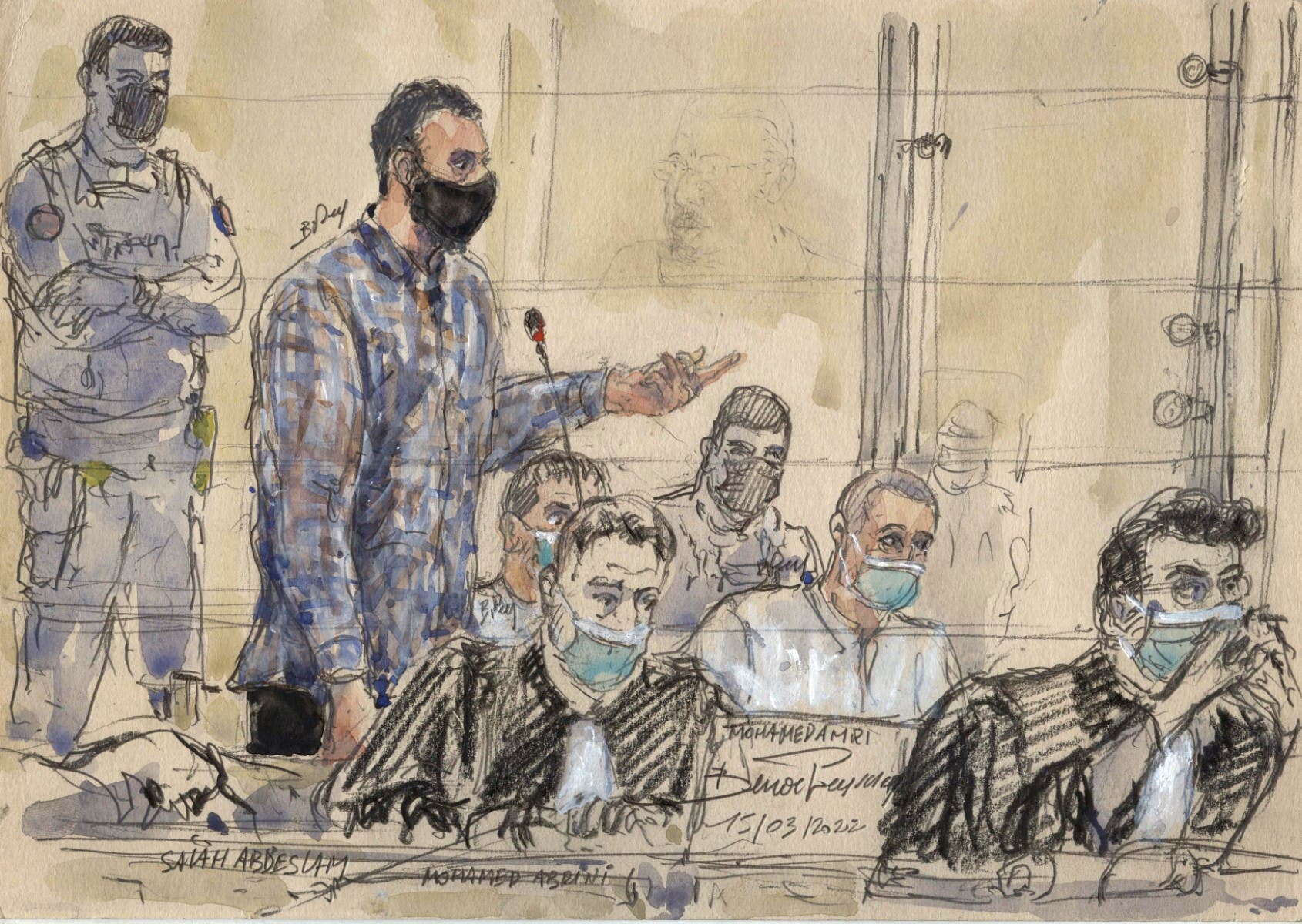 رسم تعبيري من محاكمة صلاح عبدالسلام (فرانس برس)