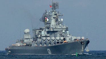  This file photo taken on August 29, 2013 shows the Moskva, missile cruiser flagship of Russian Black Sea Fleet, entering Sevastopol bay. (AFP)