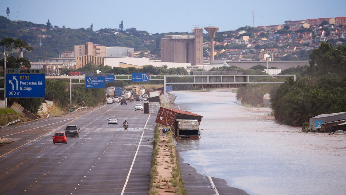The N2 highway is under water after heavy rains caused flooding, in Durban, South Africa, April 12, 2022. (Reuters)