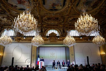 الرئيس الفرنسي ايمانويل ماكرون من قصر الإليزيه - رويترز