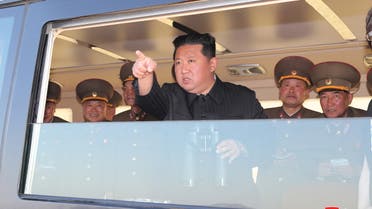 North Korean leader Kim Jong Un gestures as he watches the test-firing of a new-type tactical guided weapon according to state media, North Korea, in this undated photo released on April 16, 2022 by North Korea's Korean Central News Agency (KCNA). (Reuters)