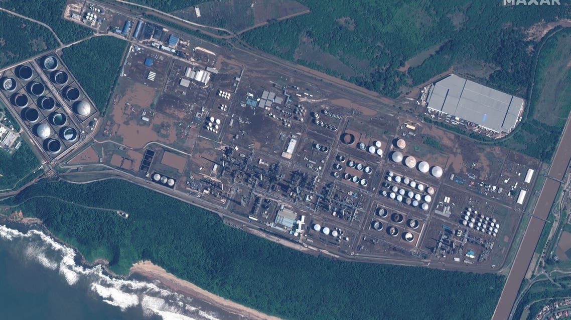 A satellite image shows Sapref Refinery, after South Africa was hit with devastating floods, in Durban, South Africa, on April 14, 2022. (Reuters)