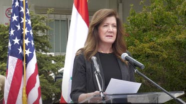 US Ambassador to Lebanon Dorothy Shea speaks during a ceremony marking 39 years since Hezbollah-affiliated suicide bombers attacked the US Embassy in Beirut. (Screengrab)