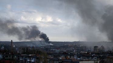 Dark smoke rise following an air strike in the western Ukrainian city of Lviv, on April 18, 2022. (AFP)